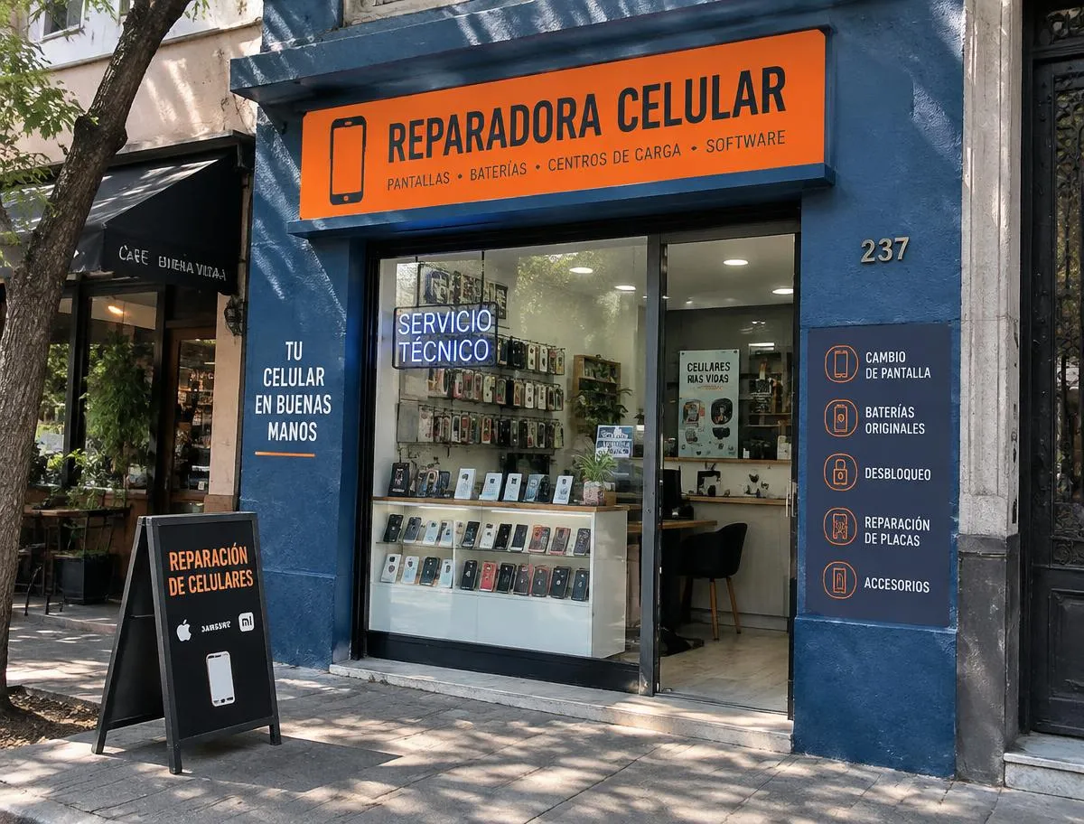 Fachada de local de reparación de celulares